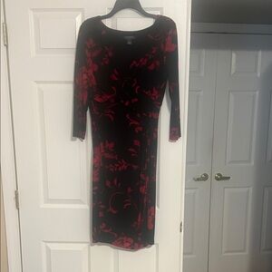 Lauren Ralph Lauren Black and Red Floral 3/4 sleeve dress